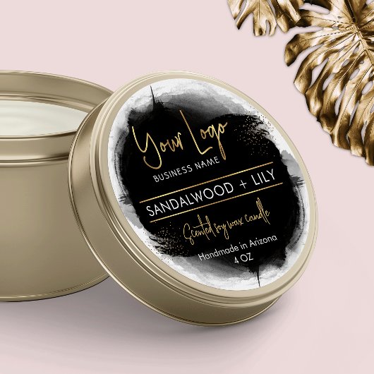 ロゴの追加ブラックおよび金ゴールドモダン製品パッケージ ラウンドシール