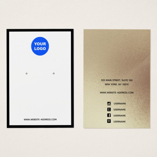 ロゴの追加ブラック縁ど金ゴールドイヤリングジュエリー表示 (正面&裏面)