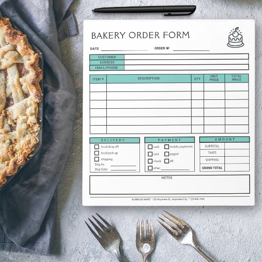 ロゴの追加ベーカリーBusiness Mint Green Order型枠 ノートパッド
