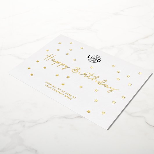 ロゴの追加ミニマル金ゴールドStarsビジネス誕生日 箔招待状 (回転した状態)