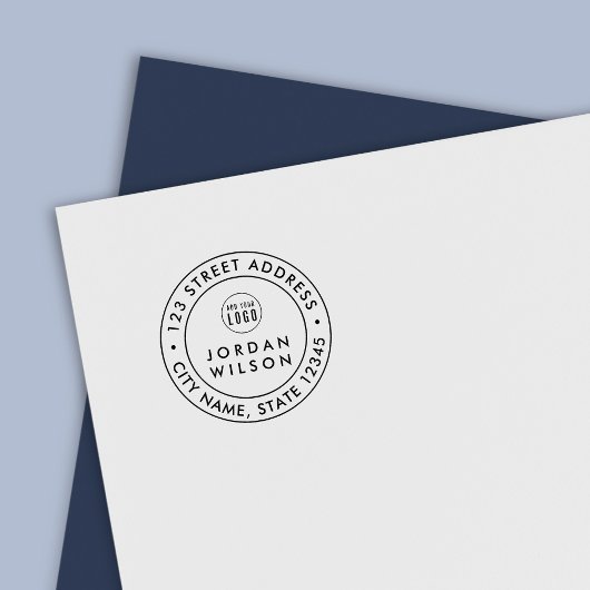 ロゴの追加ラウンドダブル縁どモダン差出人住所 セルフインキングスタンプ