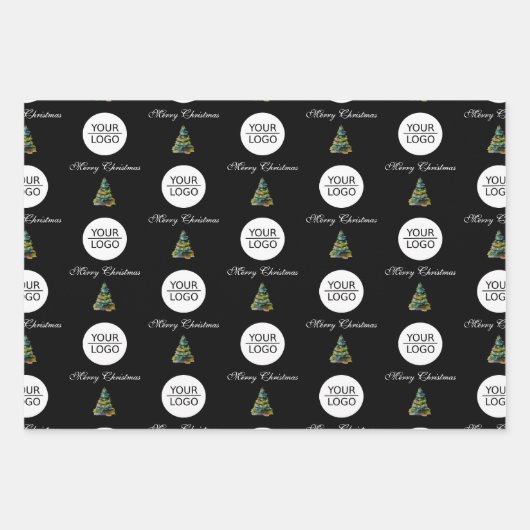ロゴの追加文字プロモーションクリスマスツリーブラック ラッピングペーパーシート (正面2)