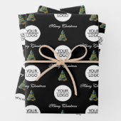 ロゴの追加文字プロモーションクリスマスツリーブラック ラッピングペーパーシート (インサイチュ)