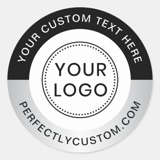 ロゴの追加文字薄いグレーのグラデーション黒ビジネス ラウンドシール (正面)