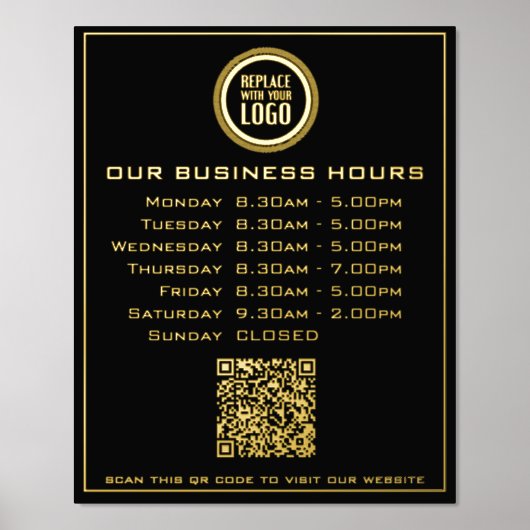 ロゴの追加文字QRコード営業時間 箔ポスター (正面)