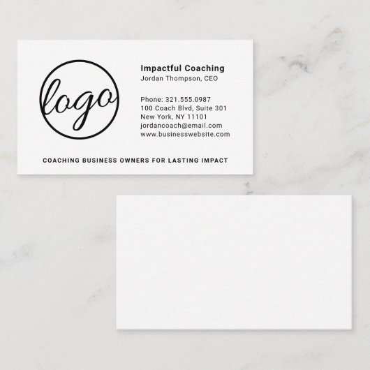 ロゴの追加白黒プロフェッショナルシンプル 名刺 (正面/裏面)