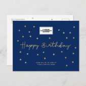 ロゴの追加金ゴールドスターズブルービジネスハッピーバースデー シーズンポストカード (正面/裏面)