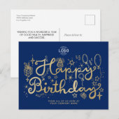 ロゴの追加金ゴールドネイビーブルービジネスハッピーバースデー シーズンポストカード (正面/裏面)