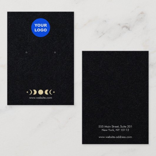 ロゴの追加金ゴールドムーンフェイズブラックイヤリングディスプレイ 名刺 (正面/裏面)