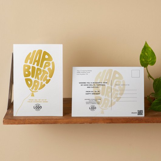 ロゴの追加金ゴールドレタリングバルーンビジネス誕生日 シーズンポストカード