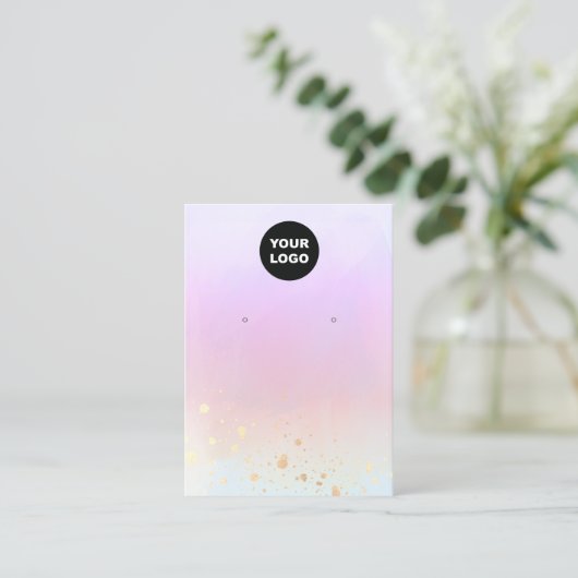 ロゴの追加金ゴールド（ばちゃばちゃ）跳ねる水彩イヤリングディスプレイ 名刺 (スタンド正面)