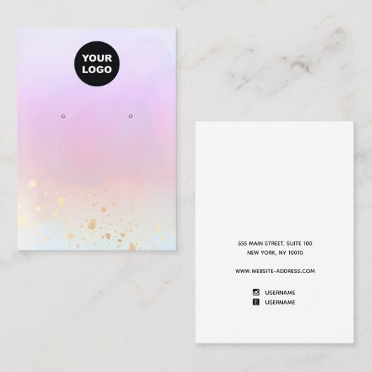 ロゴの追加金ゴールド（ばちゃばちゃ）跳ねる水彩イヤリングディスプレイ 名刺 (正面/裏面)