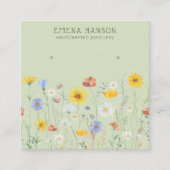 ロゴの追加、イヤリングワイルドフラワーグリーンディスプレイ スクエア名刺 (正面)