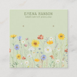 ロゴの追加、イヤリングワイルドフラワーグリーンディスプレイ スクエア名刺