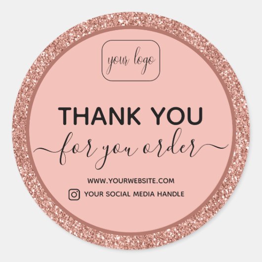 ロゴの追加 |感謝していバラ金ゴールドグリッター ラウンドシール (正面)