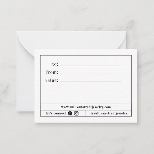 ロゴの追加（白） |ミニマリストのギフト券 ノートカード (裏面)