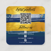 ロゴの追加、QRコードおよびソーシャルメディア金ゴールドとネイビーブルー スクエア名刺 (裏面)