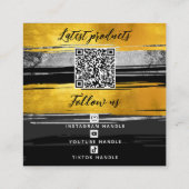 ロゴの追加， QRコードソーシャルメディア金ゴールドブラック炭 スクエア名刺 (裏面)