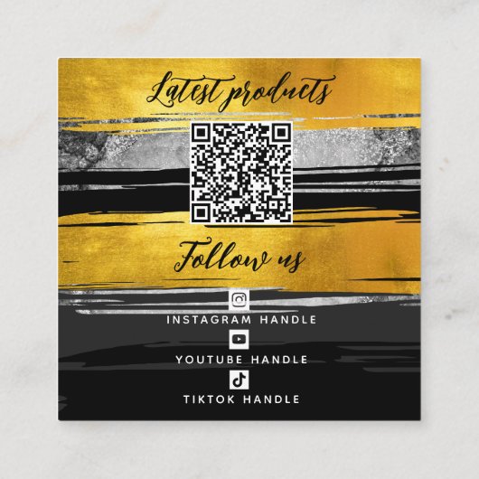 ロゴの追加, QRコードソーシャルメディア金ゴールドブラック炭 スクエア名刺 (裏面)