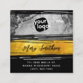 ロゴの追加， QRコードソーシャルメディア金ゴールドブラック炭 スクエア名刺 (正面)