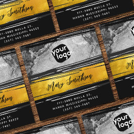 ロゴの追加， QRコードソーシャルメディア金ゴールドブラック炭 スクエア名刺