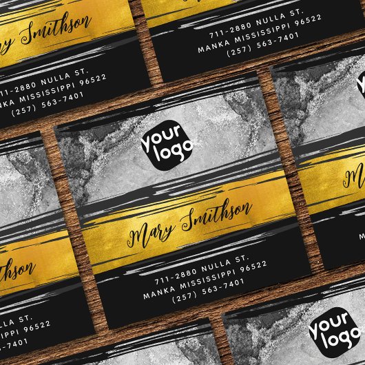 ロゴの追加， QRコードソーシャルメディア金ゴールドブラック炭 スクエア名刺