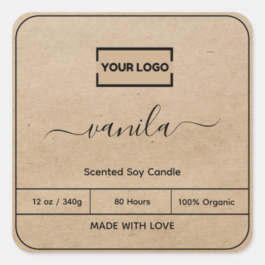 ロゴの追加Kraft背景キャンドルラベル スクエアシール (正面)