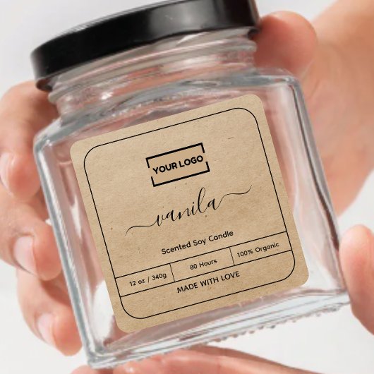 ロゴの追加Kraft背景キャンドルラベル スクエアシール