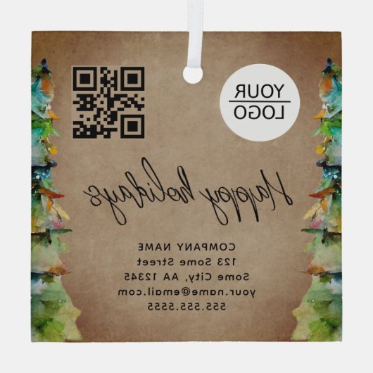ロゴの追加QRコードクリスマスツリー水彩会社 ガラスオーナメント (裏面)
