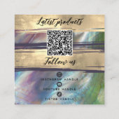 ロゴの追加QRコードソーシャルメディア金ゴールドマザーオブパール スクエア名刺 (裏面)