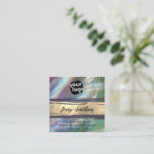 ロゴの追加QRコードソーシャルメディア金ゴールドマザーオブパール スクエア名刺 (スタンド正面)