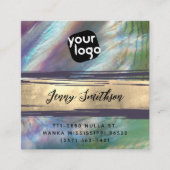 ロゴの追加QRコードソーシャルメディア金ゴールドマザーオブパール スクエア名刺 (正面)