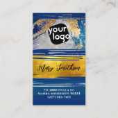 ロゴの追加QRコード&ソーシャルメディア金ゴールドネイビーブルー 名刺 (正面)