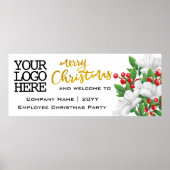 ロゴの追加Waterカラーフローラ |金ゴールドメリークリスマス ポスター (正面)