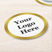 ロゴの金ゴールドとホワイトビジネス ラウンドペーパーコースター (アングル)