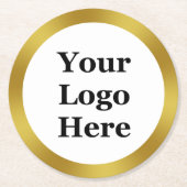 ロゴの金ゴールドとホワイトビジネス ラウンドペーパーコースター (正面)