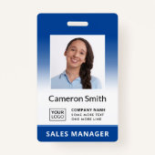 ロゴの青のグラデカスタムーションの従業員名のタイトルID バッジ (正面)