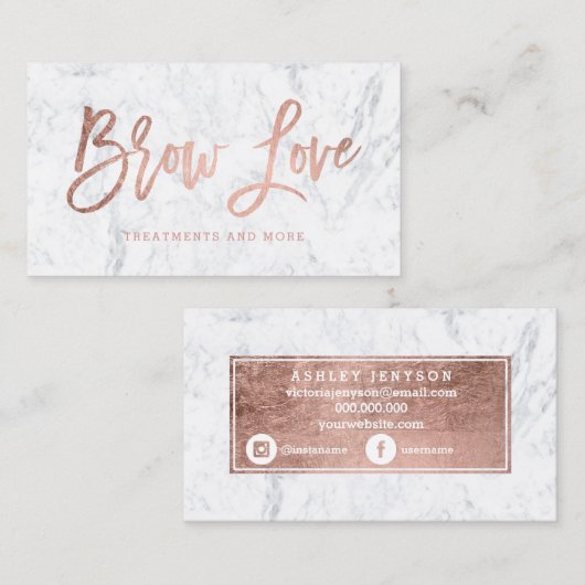 ロゴの額ののどのばら色の金ゴールドのタイポグラフィの白の大理石 名刺 (正面/裏面)