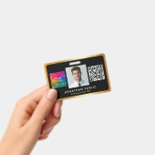 ロゴのQRコード 従業員の写真 ブラック&ゴールド バッジ (手持ち)