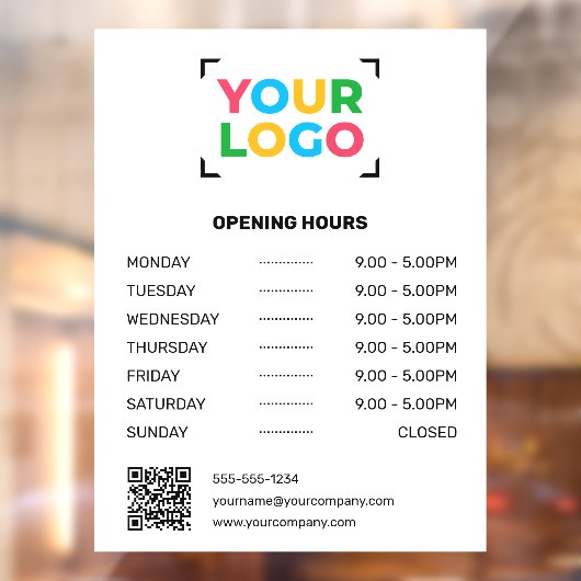 ロゴはこちらカスタム営業時間ビジネスホワイト ウィンドウサイン (シート2)