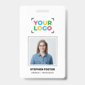 ロゴはこちらシンプル従業員フォトホワイト バッジ (正面)