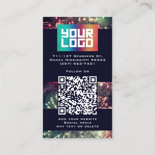 ロゴはこちらモダンQRコーカスタムド花火 名刺 (裏面)