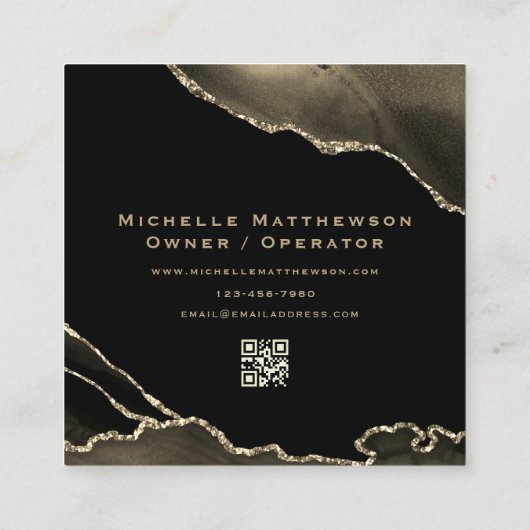 ロゴはこちらQRコード黒色金ゴールドエレガントエージェント スクエア名刺 (裏面)