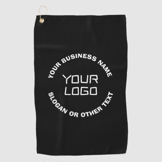ロゴまたはイメージと編集可能文字 | ブラック&ホワイト ゴルフタオル (正面)