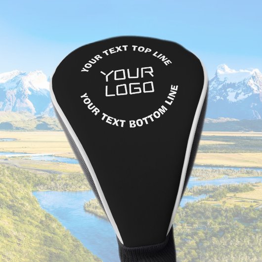 ロゴまたはイメージと編集可能文字 | ブラック&ホワイト ゴルフヘッドカバー