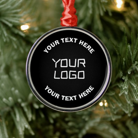 ロゴまたはイメージと編集可能文字 | ブラック&ホワイト メタルオーナメント (ツリー)