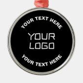 ロゴまたはイメージと編集可能文字 | ブラック&ホワイト メタルオーナメント (正面)
