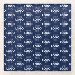 ロゴまたはイメージの繰り返しパターン | ネイビーブルー ガラスコースター