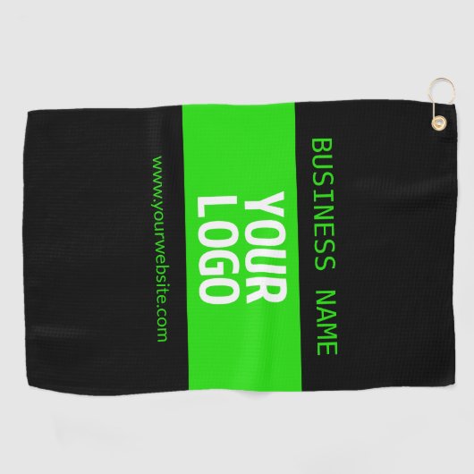 ロゴまたはイメージ | 黒と明るい緑 ゴルフタオル (横)