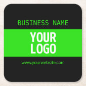 ロゴまたはイメージ | 黒と明るい緑 スクエアペーパーコースター (正面)